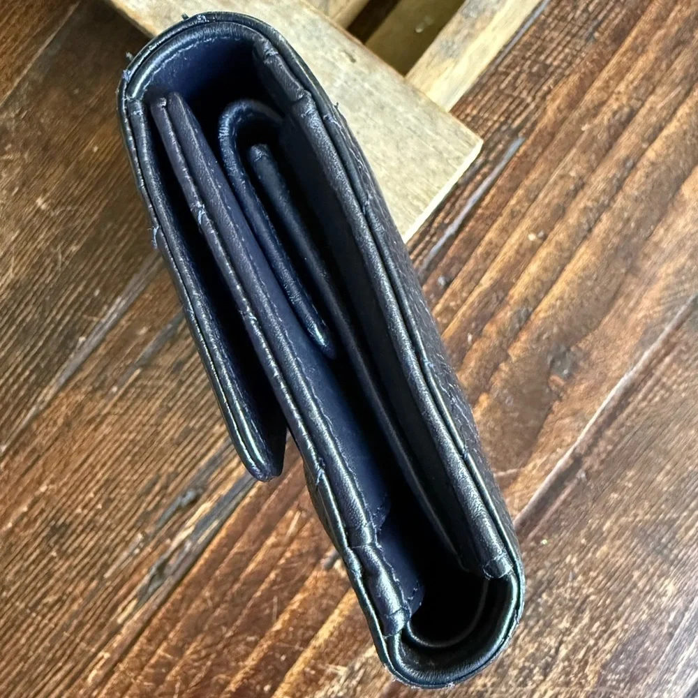 CHANEL Classic L-Flap Caviar Navy Blue Quilted Long Wallet